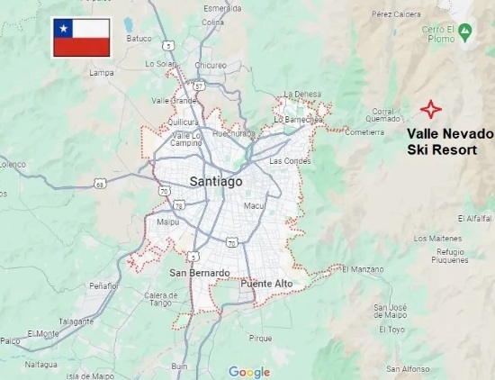 Chile Valle Nevado oferece boa infra de serviços 2 Mapa Google Maps