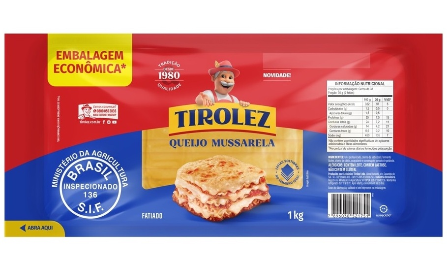 Tirolez lança muçarela fatiada de um quilo Foto Divulgação Tirolez